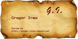 Greger Irma névjegykártya